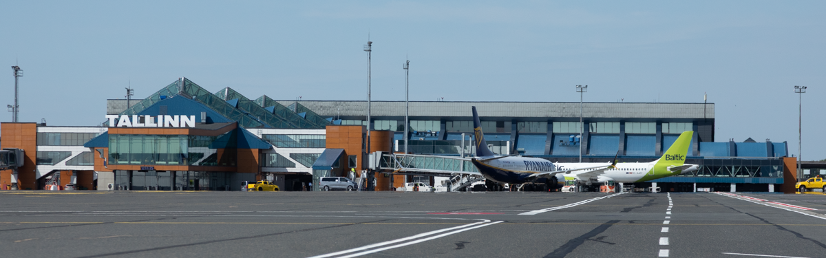 Tallinn Airport apron with Ryanair and AirBaltic aircraft at passenger gates